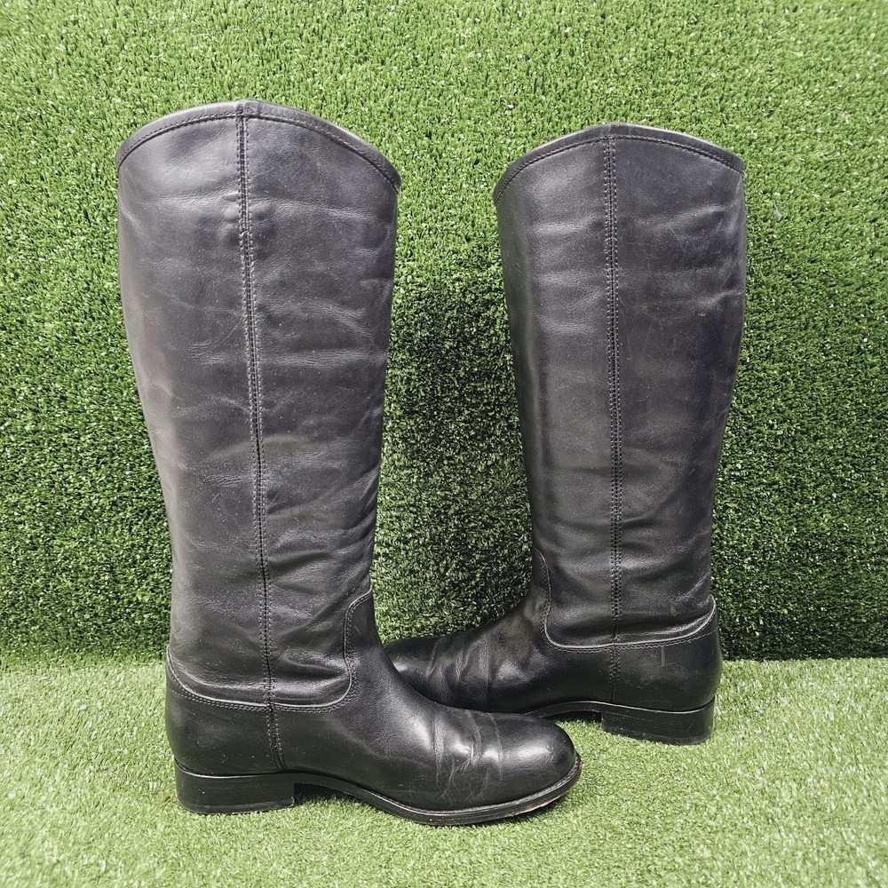 Frye Melissa Button 2 Black Leather Pull On Riding Tall Boots Womens Size 7 B - Picture 7 of 10